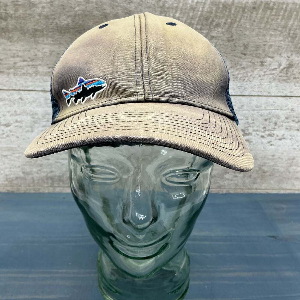 Patagonia Fitz Roy Trout Trucker Hat Tan Blue Mesh Snapback Cap Youth One Size F